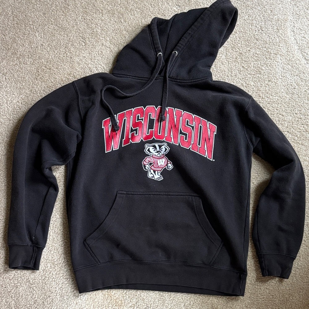 Adult small Wisconsin Black Bucky the Badger hoody